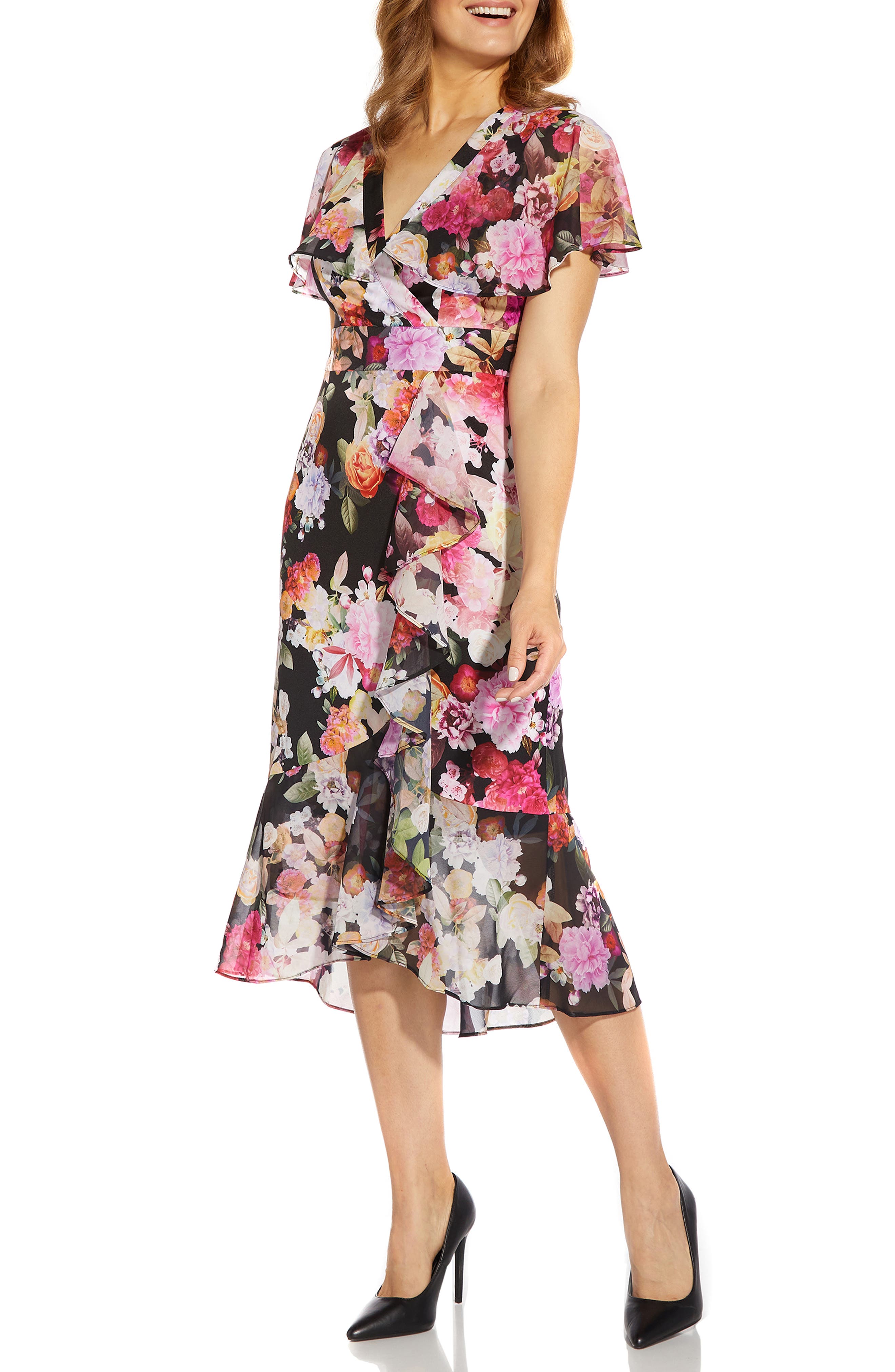 Adrianna Papell Floral Faux Wrap Dress ...
